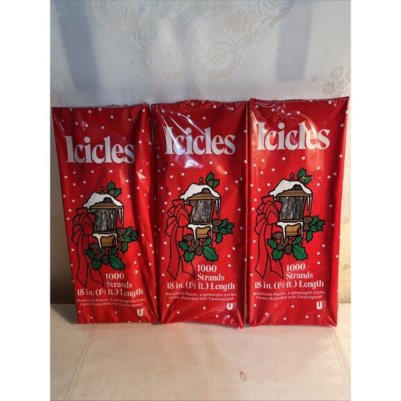 3 Christmas Tree Icicles Tinsel 1000 Strands 18 in. USA New In Box VTG - Picture 3 of 6